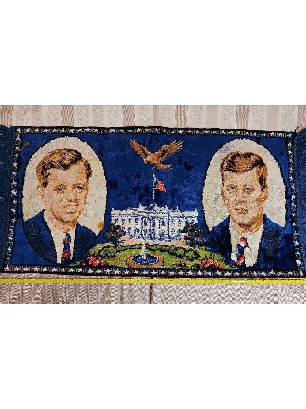 Vintage Kennedy brothers wall tapestry/rug Italy, JFK RFK early 1960's